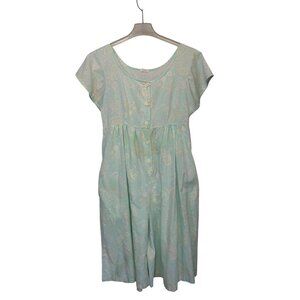 Vintage Gilligan & O'Malley Medium Aqua Yellow 80's Graphic Print Cotton Jumpsui